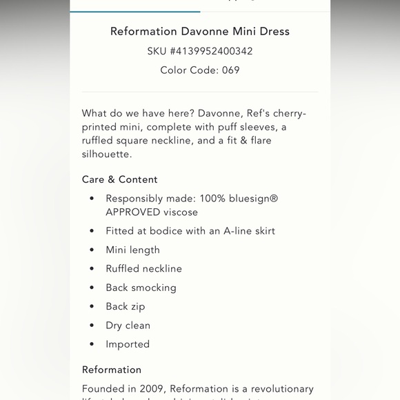 NWOT Reformation Davonne Mini Dress // Size 10 - Picture 13 of 13